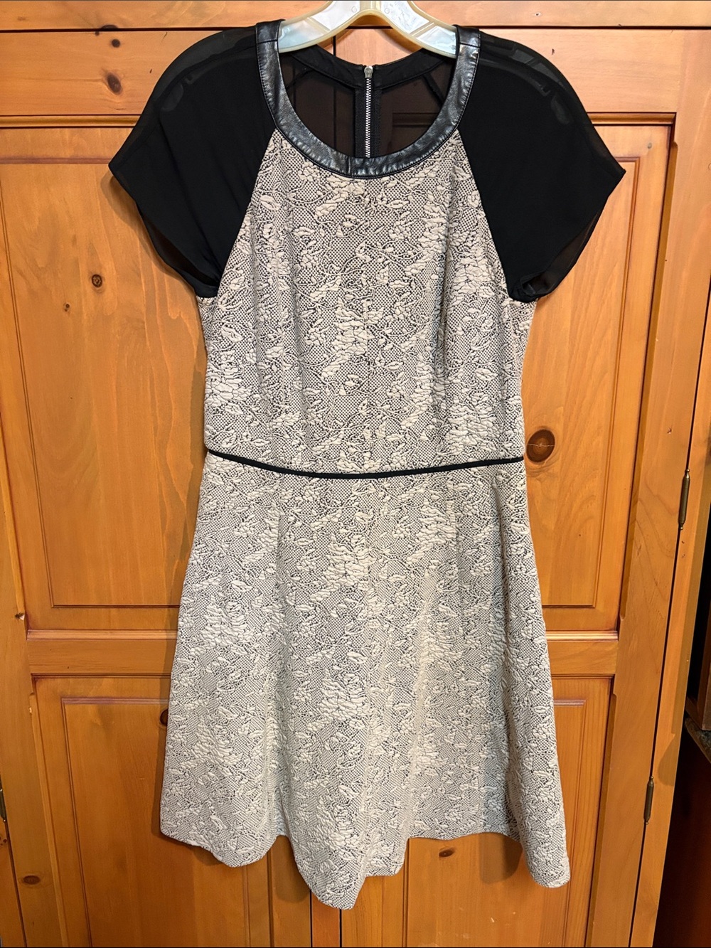 Rebecca Taylor Cream and Black Lace-Effect Fit-and-Flare Midi Dress